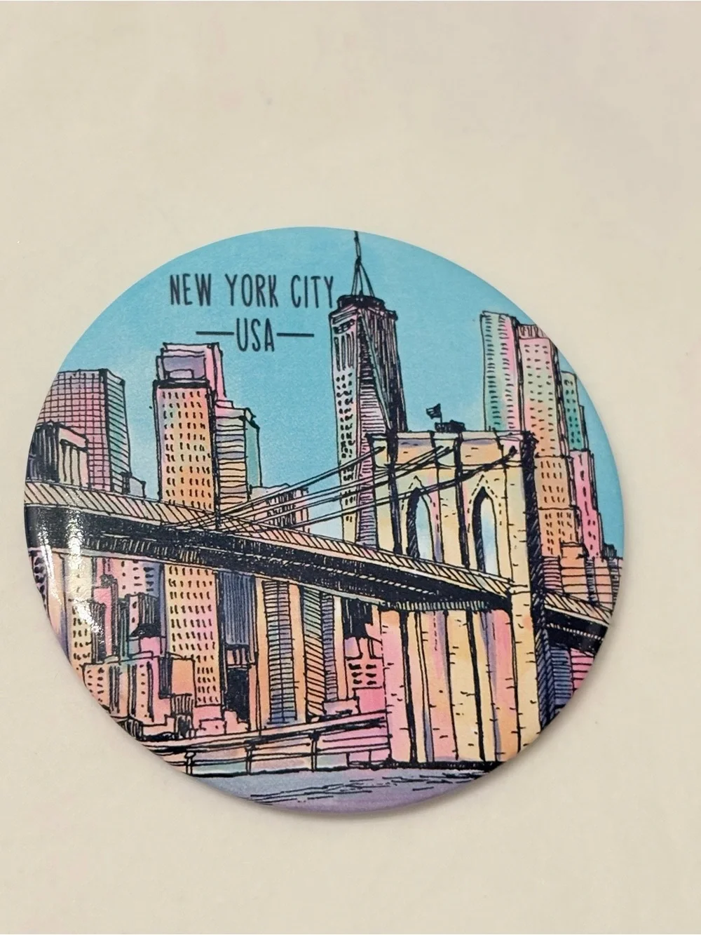 New York City Brooklyn Bridge Canvas Makeup Bag Mirror Zipper White 9x6